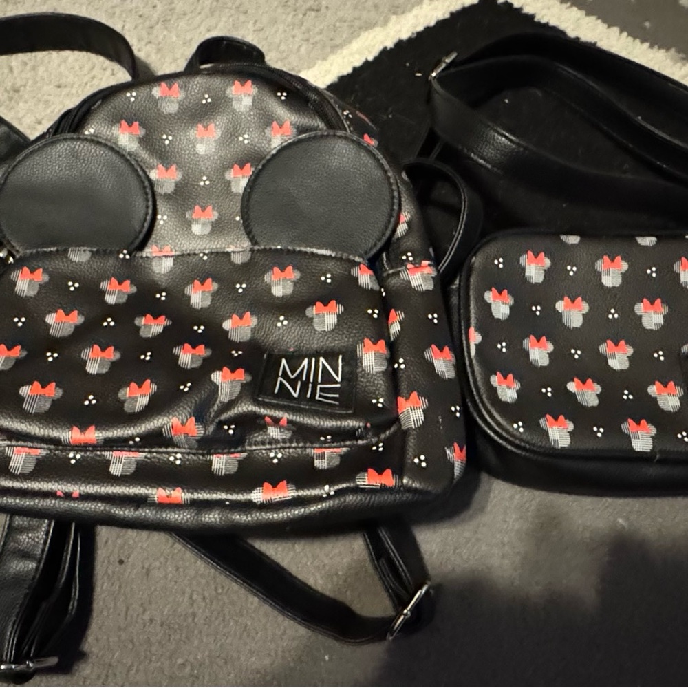 Disney x Dani Minnie Mouse Mini Backpack & Crossbody Bag Set Black with Red Bow